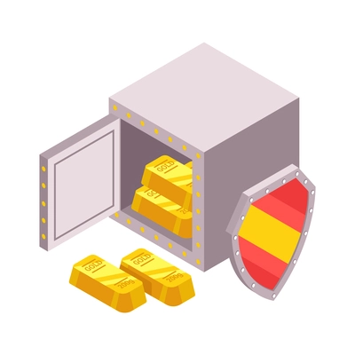 Insurance service saving and protection deposit isometric icon with golden bars in vault 3d vector illustration