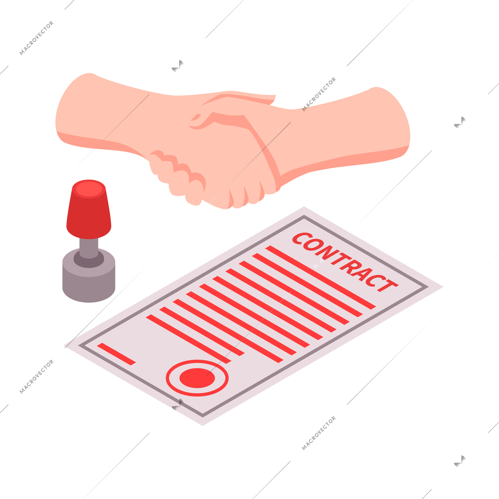 Insurance services contract isometric icon with handshaking vector illustration