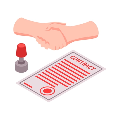 Insurance services contract isometric icon with handshaking vector illustration