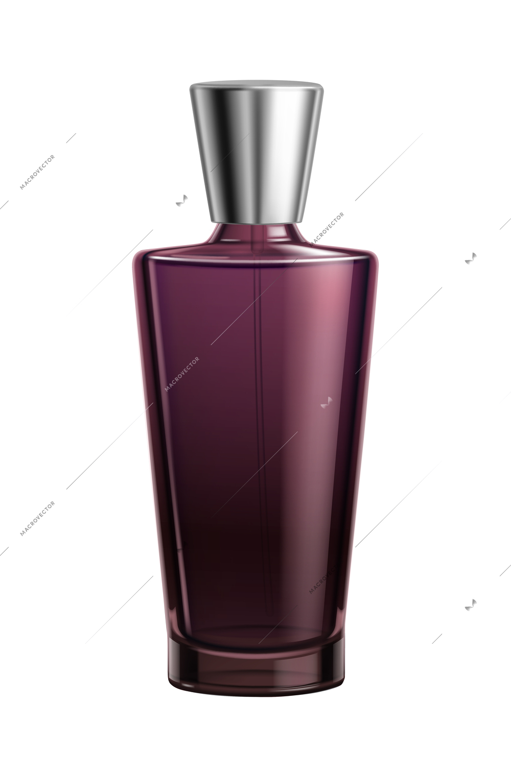 Realistic colored glass perfume bottle with silver cap vector illustration