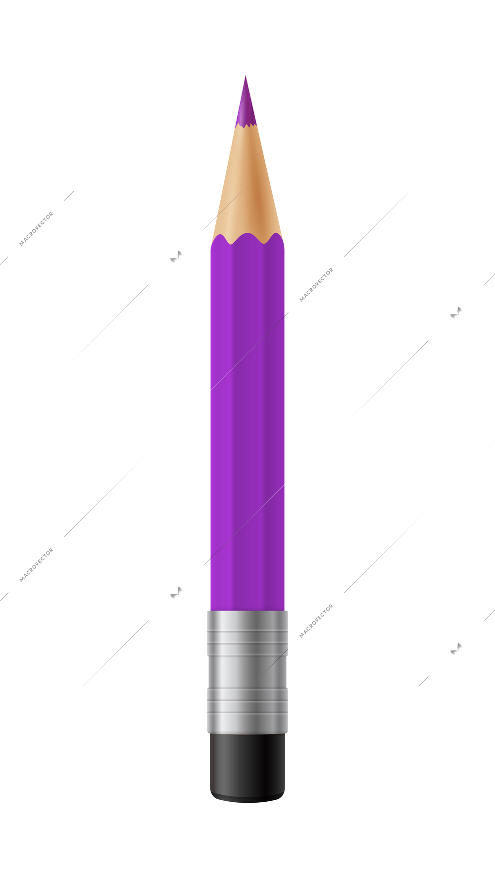 Realistic sharpened purple pencil with rubber vector illustration