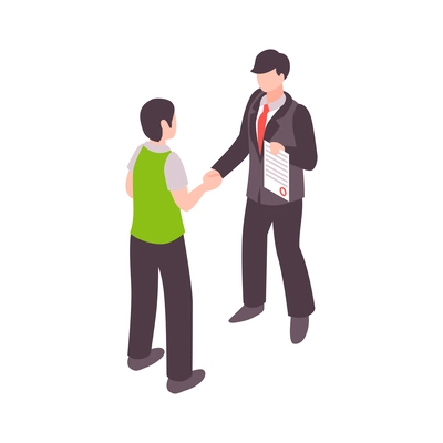 Insurance services isometric icon with man handshaking with agent vector illustration