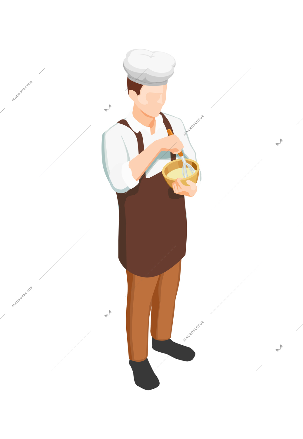 Male confectioner or baker with culinary whisk isometric icon 3d vector illustration