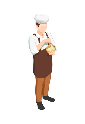 Male confectioner or baker with culinary whisk isometric icon 3d vector illustration