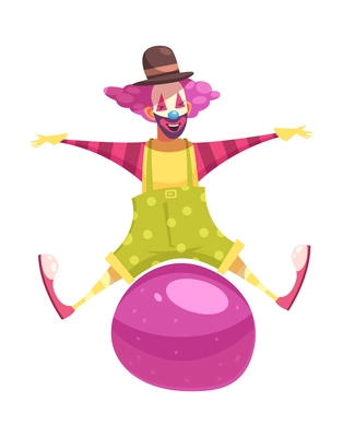 Cartoon funny clown performing with big ball vector illustration