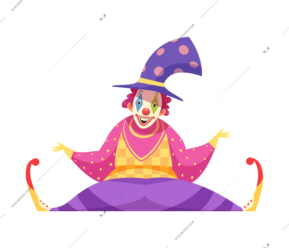 Cartoon happy clown wearing colorful costume vector illustration