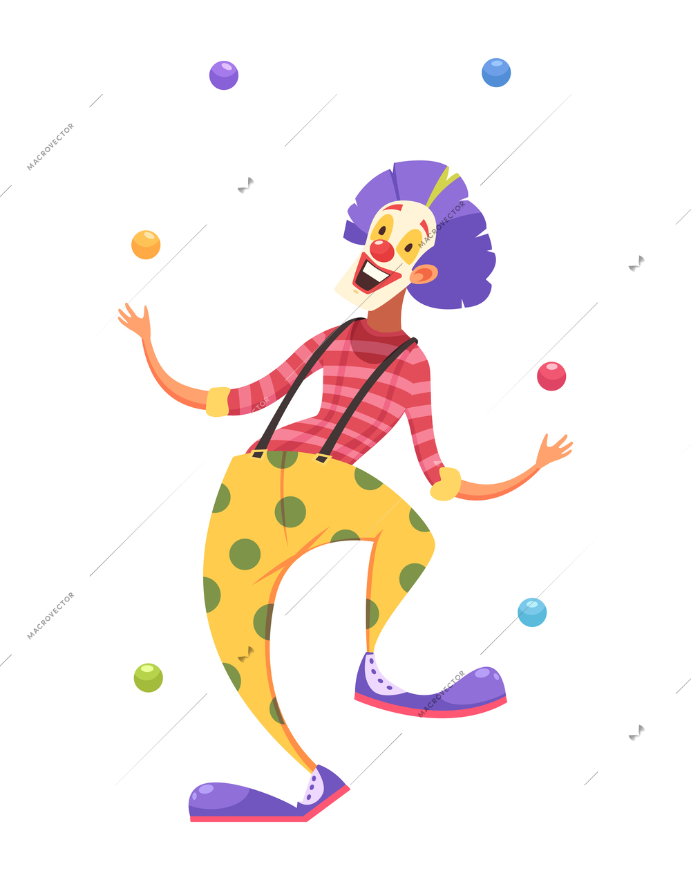 Funny clown juggling with colorful balls cartoon vector illustration