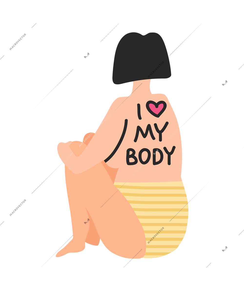 Body positive plus size woman doodle concept vector illustration