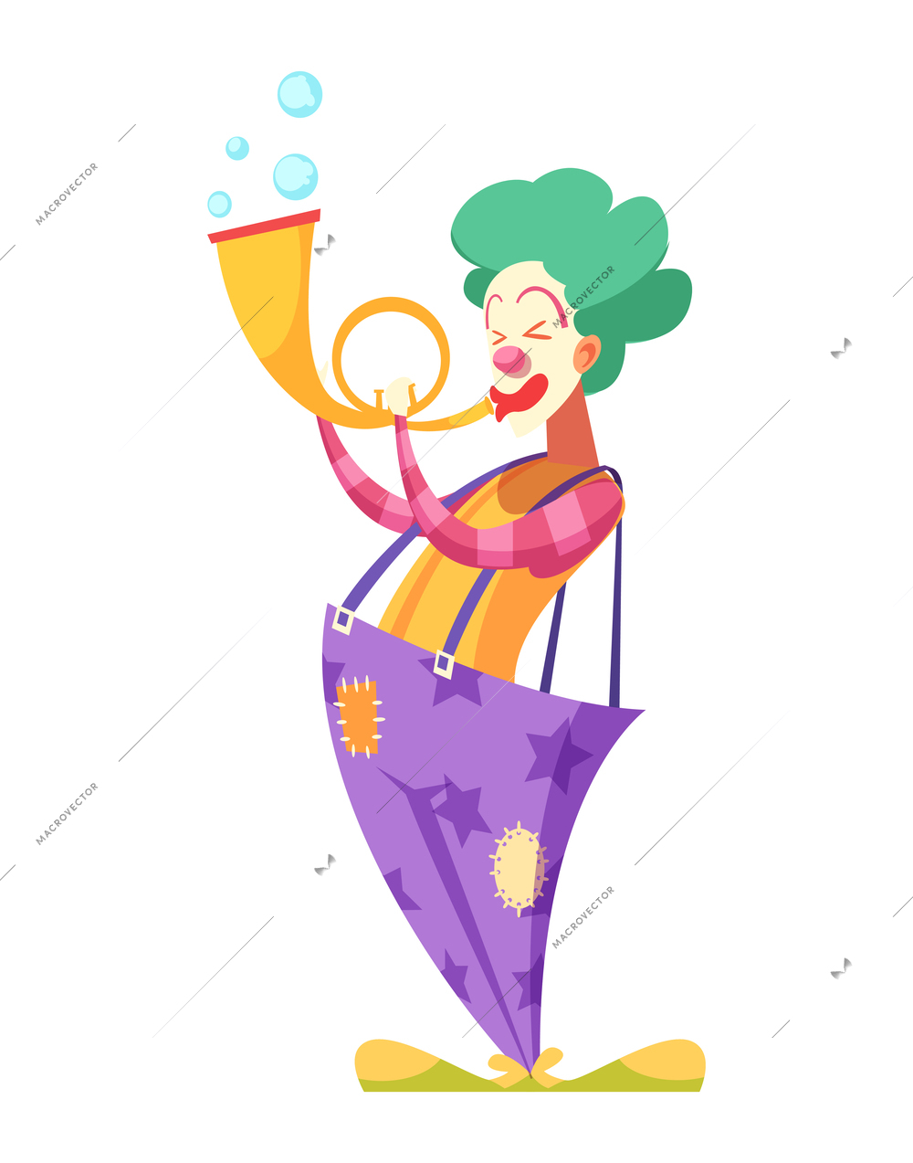 Funny clown with horn wearing baggy trousers cartoon vector illustration