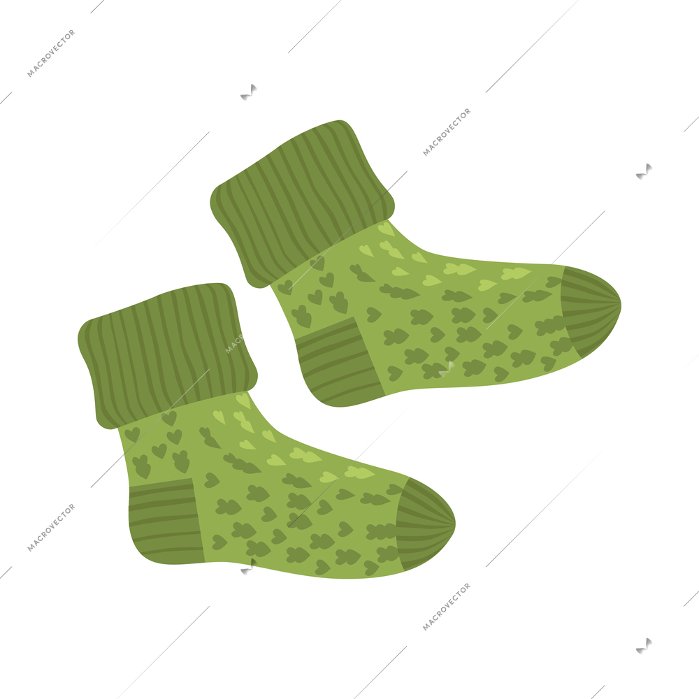 Pair of green knitted woollen socks flat icon vector illustration