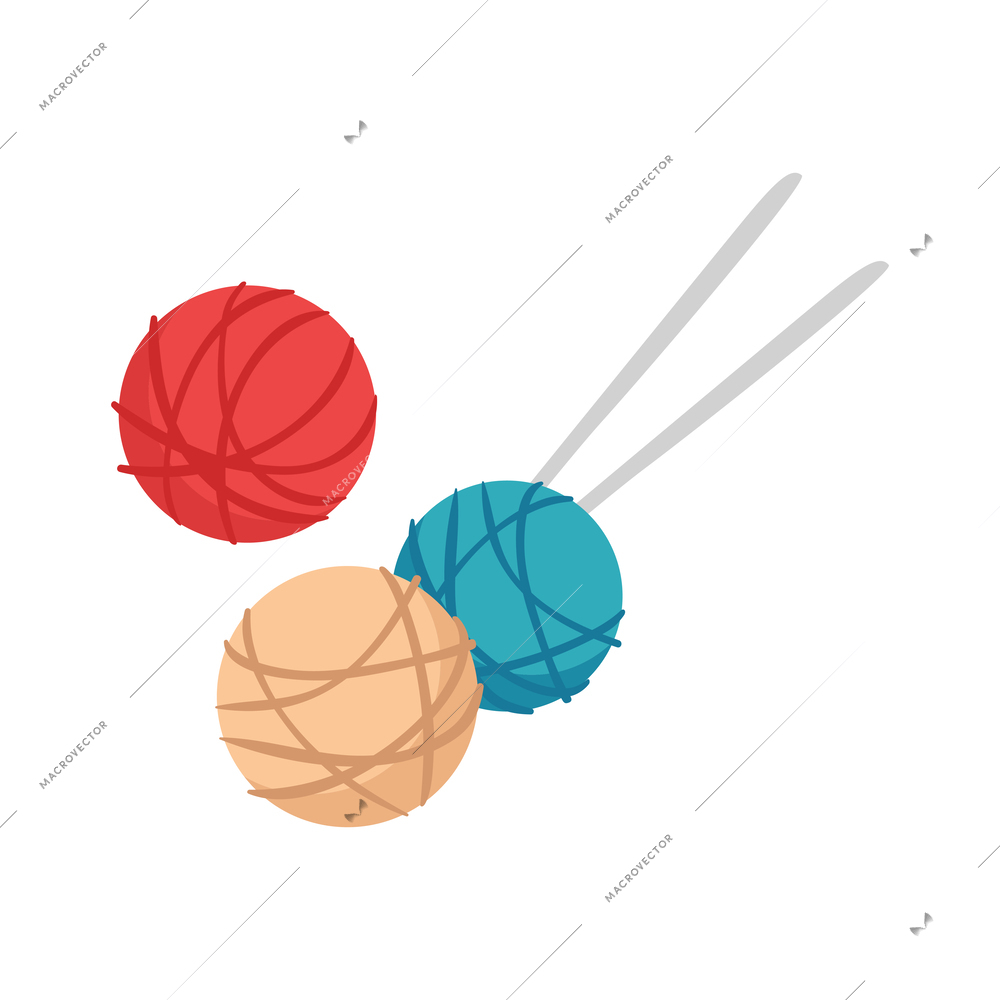 Flat color woollen yarn balls with knitting needles icon vector illustration