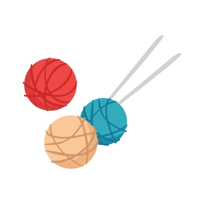 Flat color woollen yarn balls with knitting needles icon vector illustration