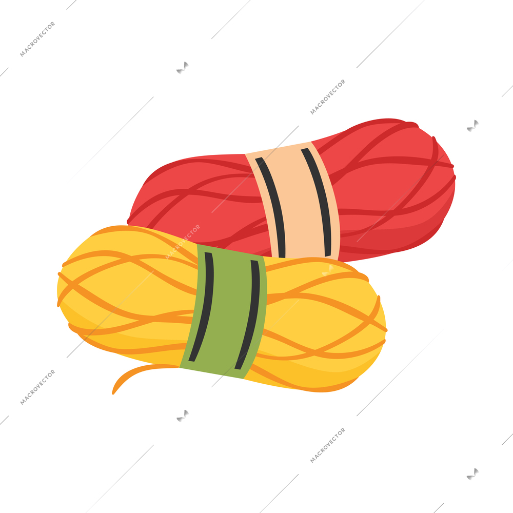 Two yellow and red woollen yarn skeins flat icon vector illustration