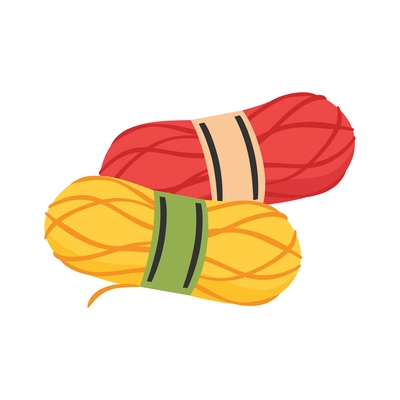 Two yellow and red woollen yarn skeins flat icon vector illustration