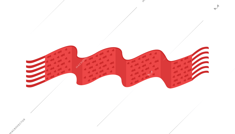 Red knitted woollen scarf flat icon vector illustration