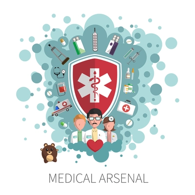 Medicine and healthcare protection services colorful arsenal concept vector illustration