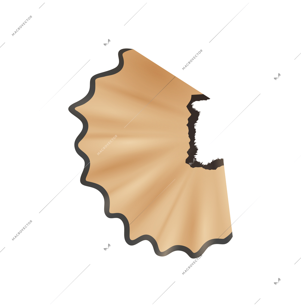 Realistic wooden pencil shaving isolated on white background vector illustration