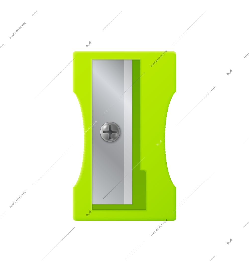 Realistic green plastic pencil sharpener isolated vector illustration