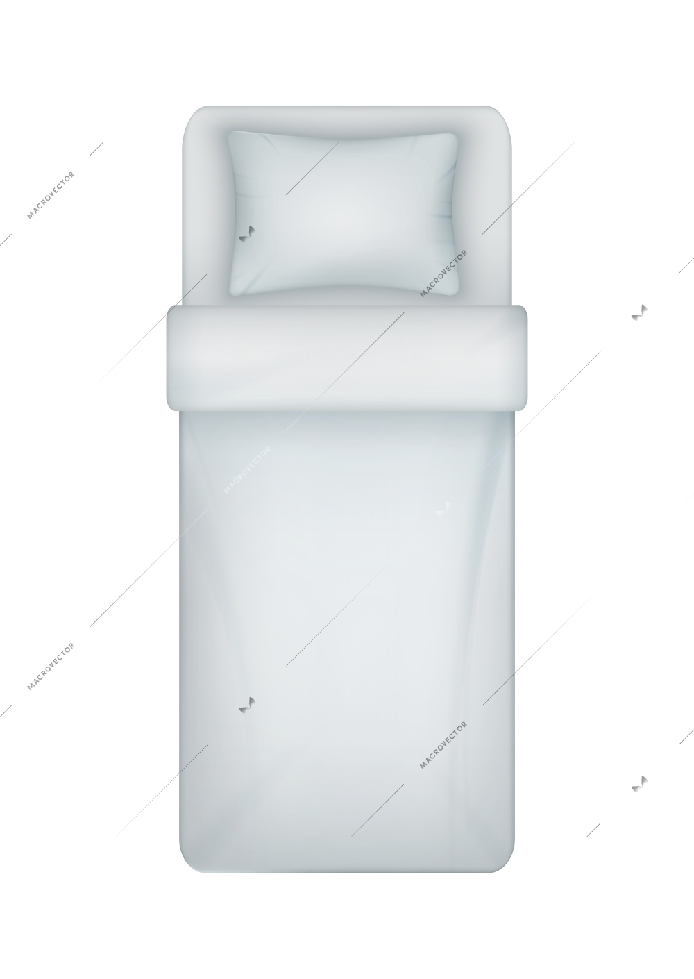 Top view mockup of white blank bedding set for single bed realistic isolated vector illustration
