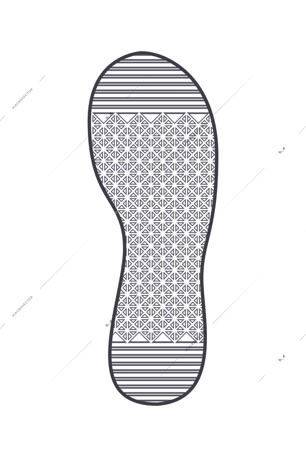 Monochrome sport shoe sole footprint with highly detailed pattern flat vector illustration