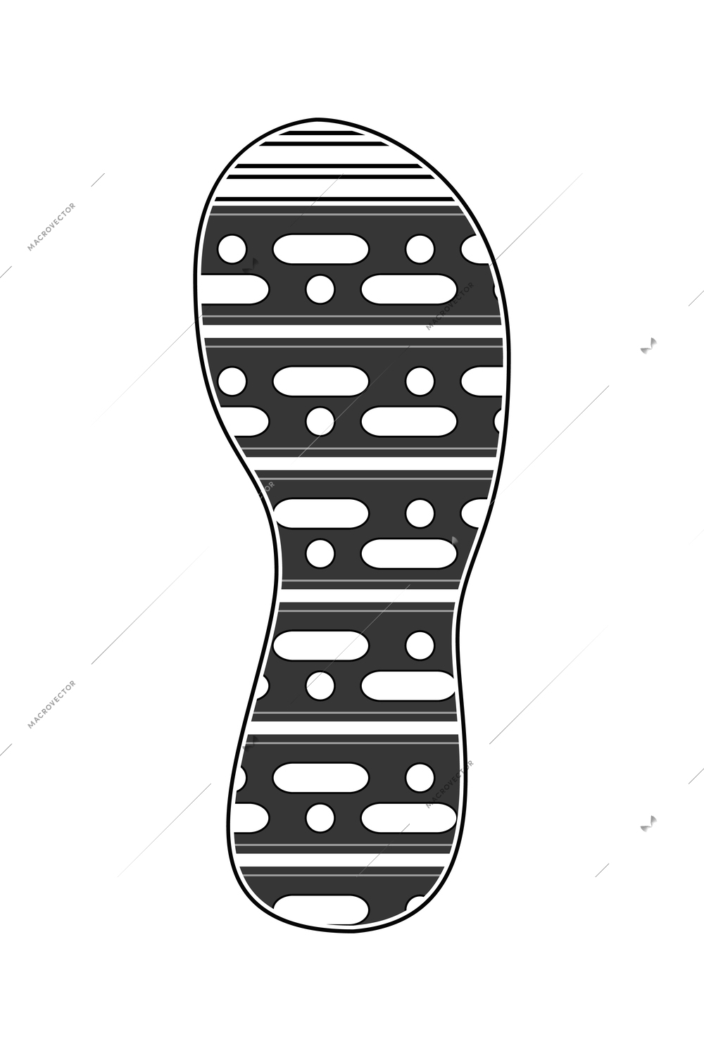 Monochrome sport shoe footprint on white background flat vector illustration