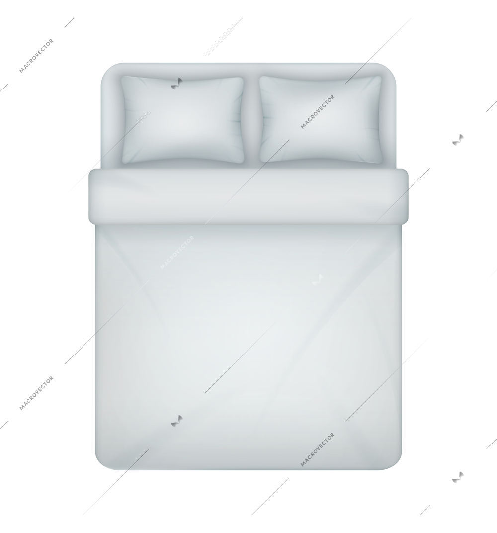 Top view mockup of white blank bedding set for double bed realistic isolated vector illustration