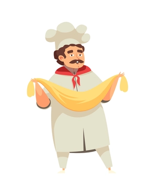 Professional male chef holding rolled dough cartoon vector illustration