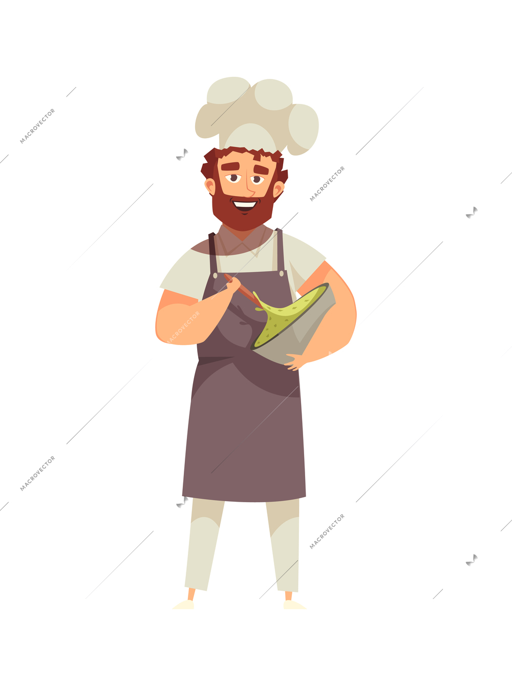 Cartoon happy male chef mixing dough in bowl vector illustration
