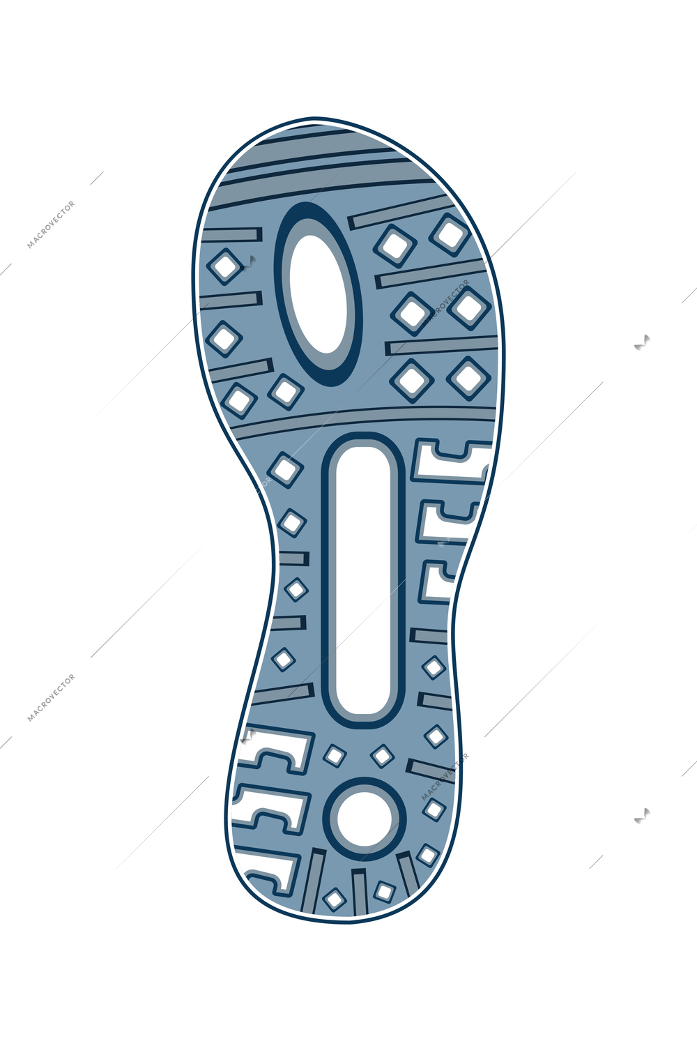 Flat blue highly detailed sport shoe sole footprint vector illustration