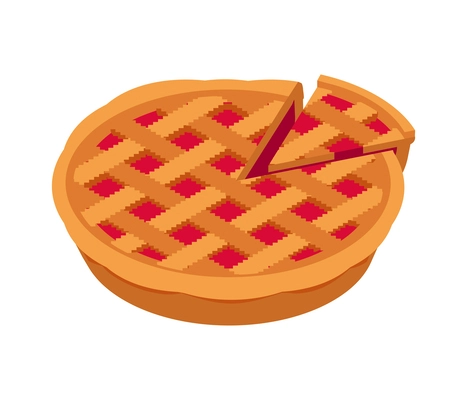 Cut pie with berry jam filling isometric icon vector illustration