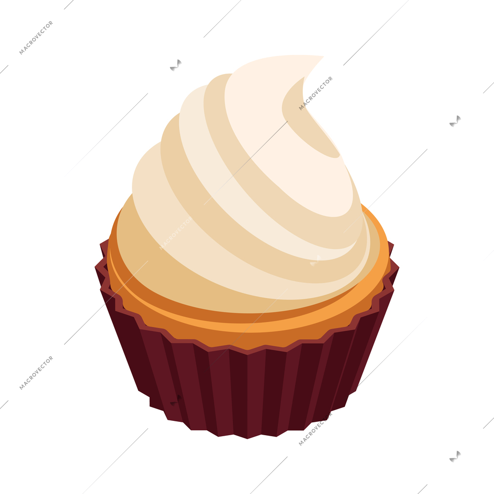 Cupcake with whipped cream isometric icon 3d vector illustration