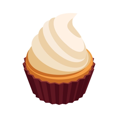 Cupcake with whipped cream isometric icon 3d vector illustration