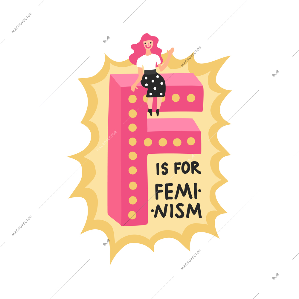 F for feminism doodle concept vector illustration