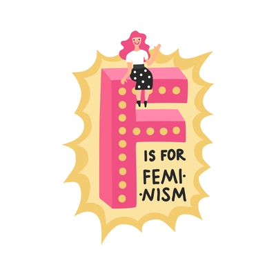 F for feminism doodle concept vector illustration