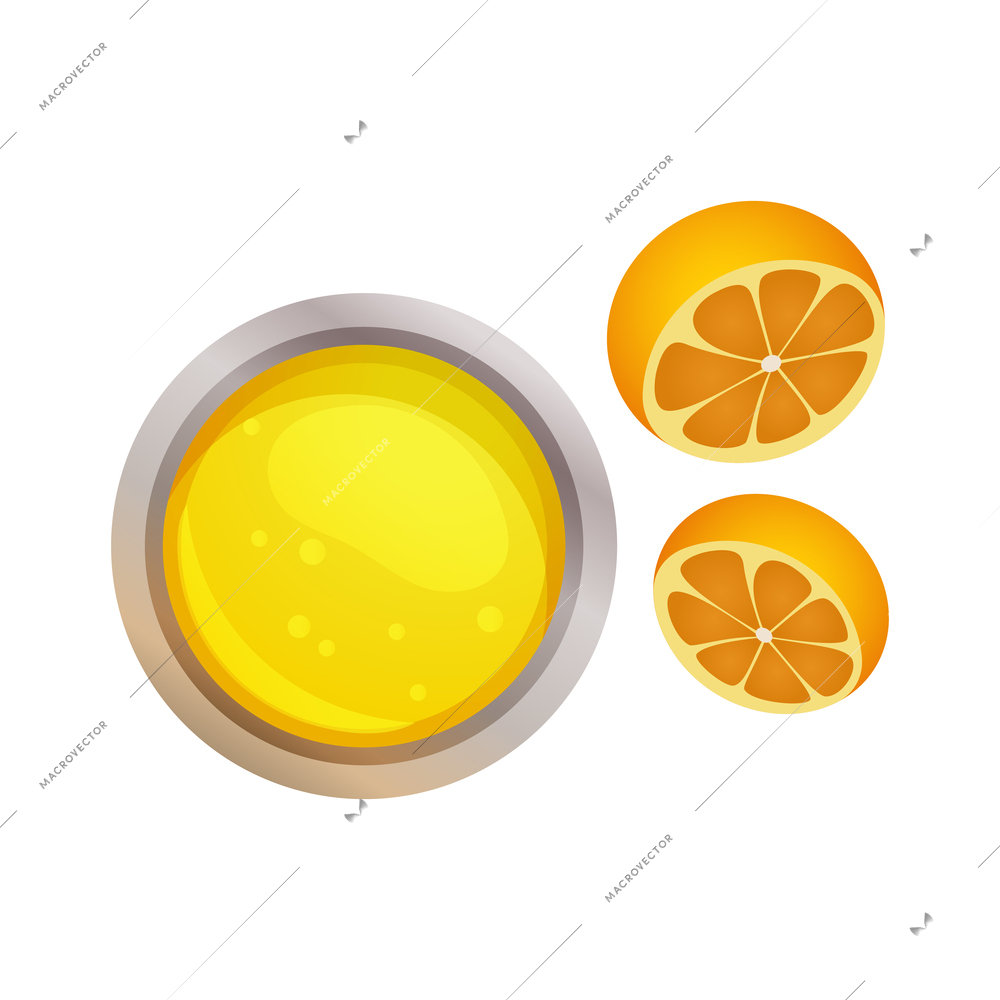 Glass of fresh orange juice top view flat icon vector illustration