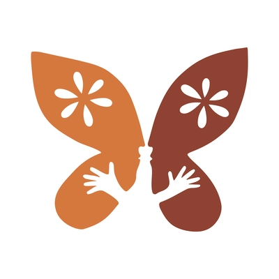 International friendship flat symbol with butterfly and human hands vector illustration