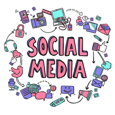 Social media design concept with hand drawn conversation icons vector illustration