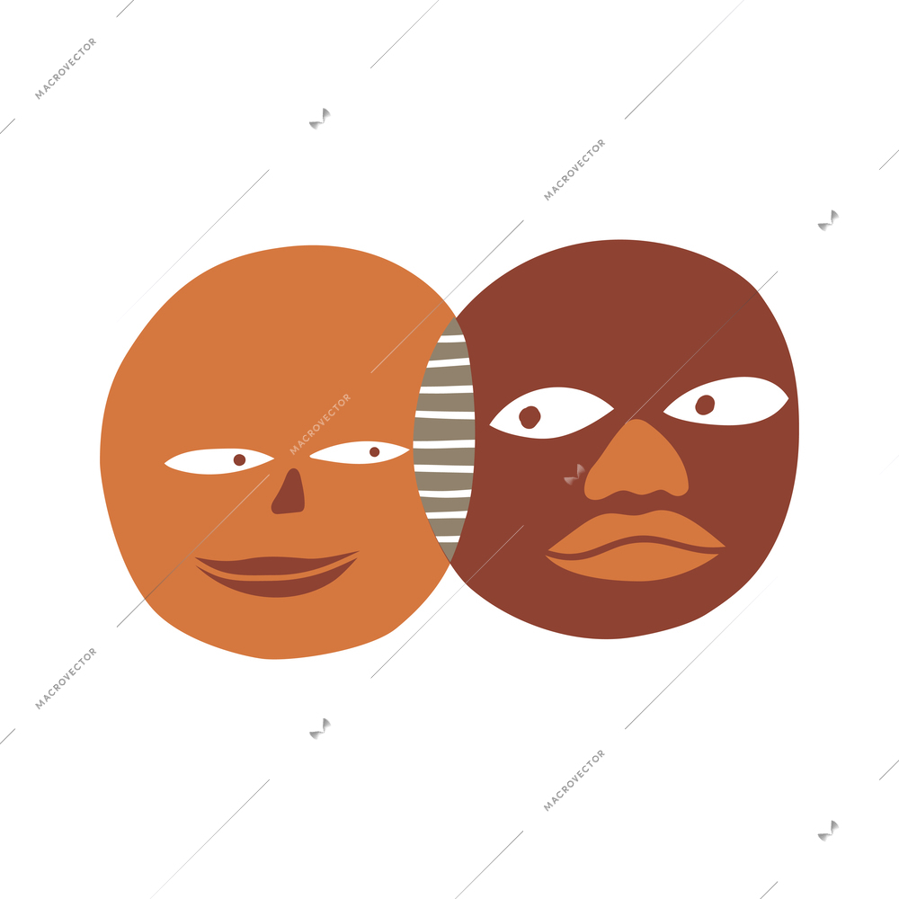 Flat international friendship symbol with two human faces vector illustration
