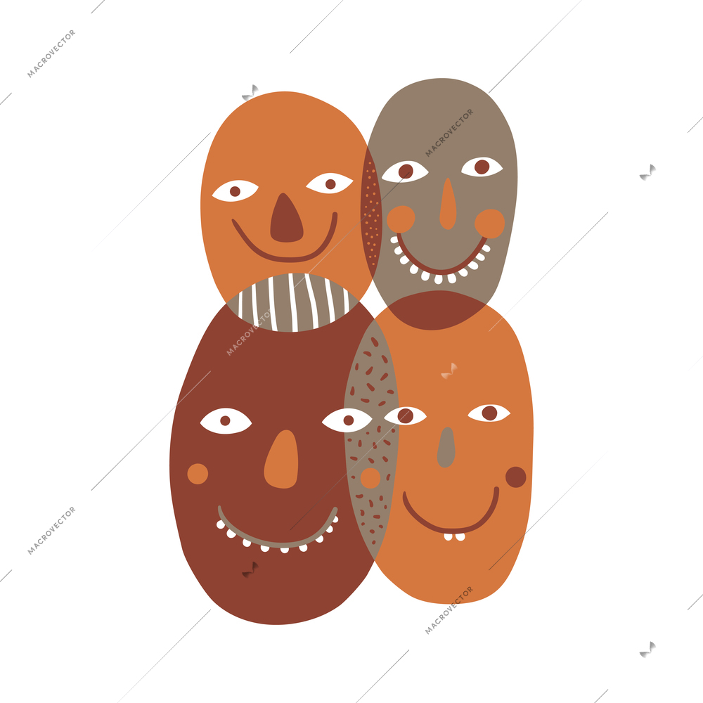 International friendship flat symbol with human faces vector illustration