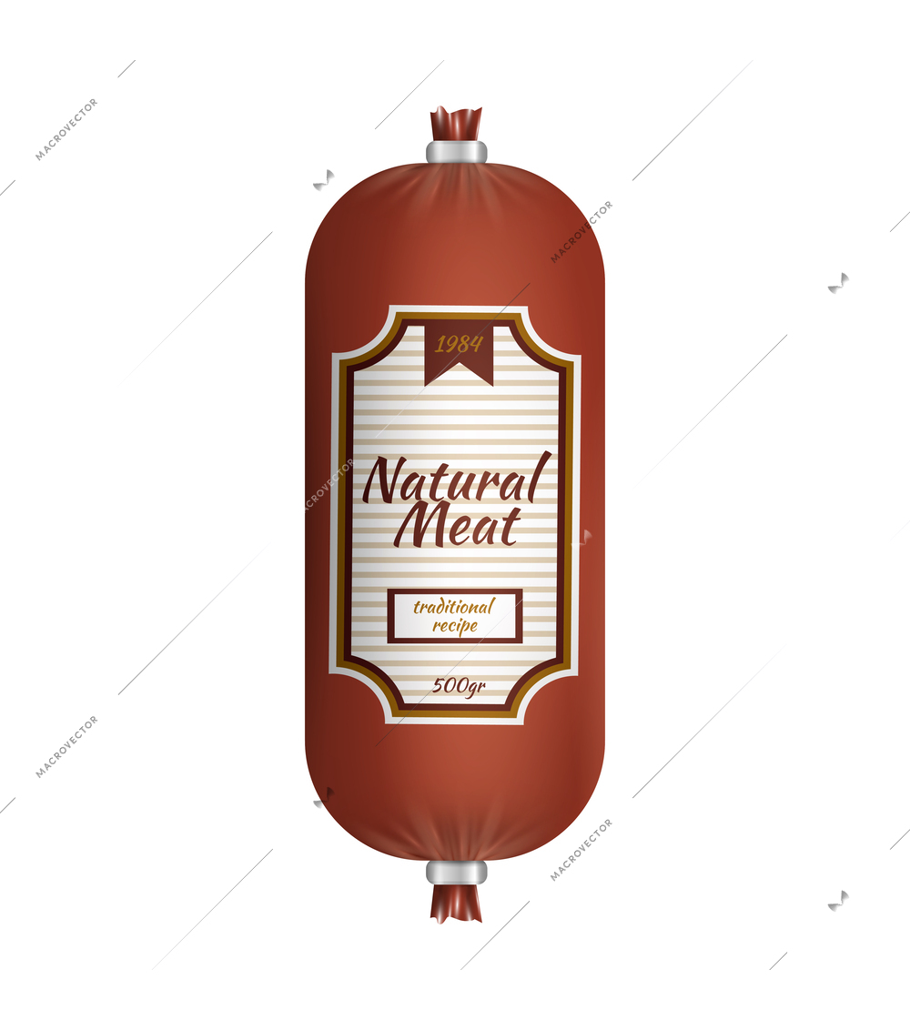 Realistic natural sausage package icon on white background vector illustration