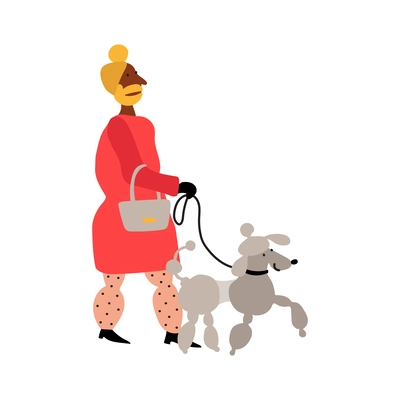 Flat person walking with poodle vector illustration