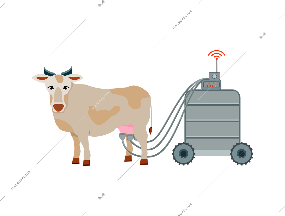 Smart farming flat icon with automatic milking system vector illustration