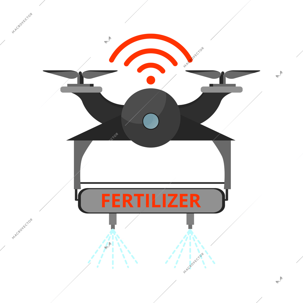 Smart farming flat icon with drone spraying fertilizer vector illustration