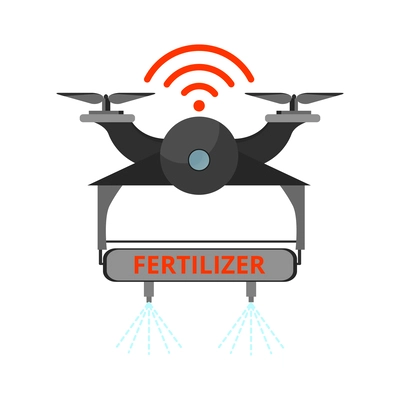 Smart farming flat icon with drone spraying fertilizer vector illustration