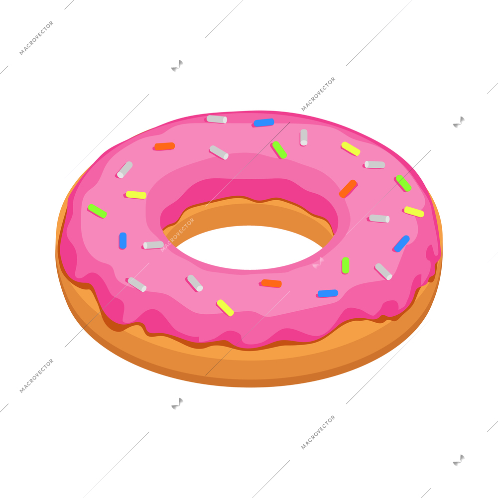 Donut with strawberry topping and sprinkles isometric icon vector illustration