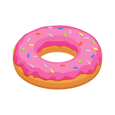 Donut with strawberry topping and sprinkles isometric icon vector illustration