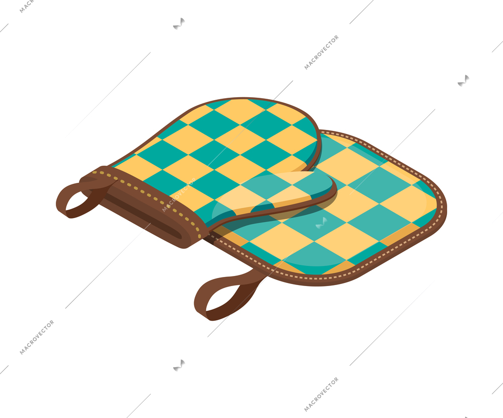 Checkered potholder oven cloth isometric icon vector illustration