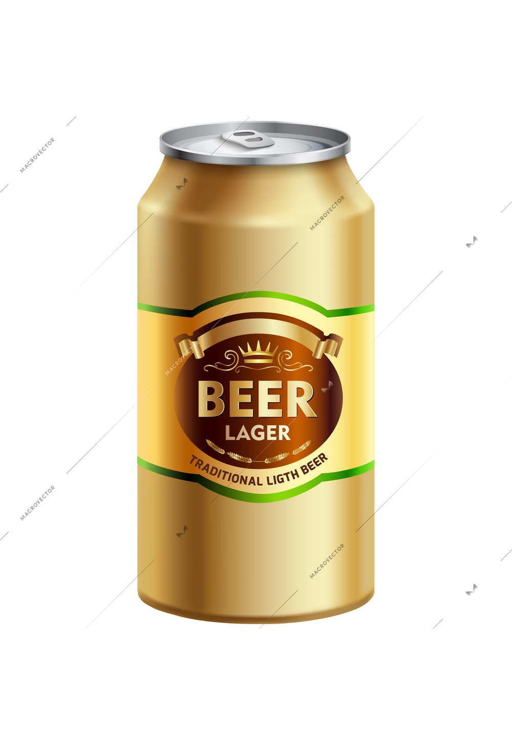 Light beer packaging aluminiun can on white background realistic vector illustration