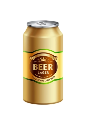 Light beer packaging aluminiun can on white background realistic vector illustration