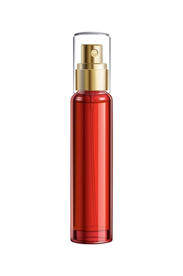 Small red transparent spray perfume bottle realistic vector illustration